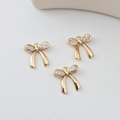 2pcs CZ Pave Bow Tie Charm, Cubic Zircon Crystal Bow Tie Pendant, Necklace Pendant, 18K Real Gold Plated, Jewelry Findings D0295