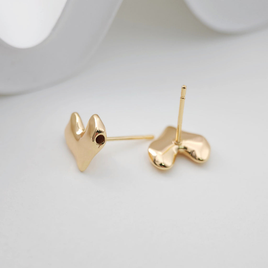 عمود قرط على شكل قلب ذهبي، أقراط من الذهب عيار 18 قيراطًا خالية من النيكل، دبابيس أذن من الفضة S925، 9.4 × 11 مم، قرط على شكل قلب مع حلقة ZX204