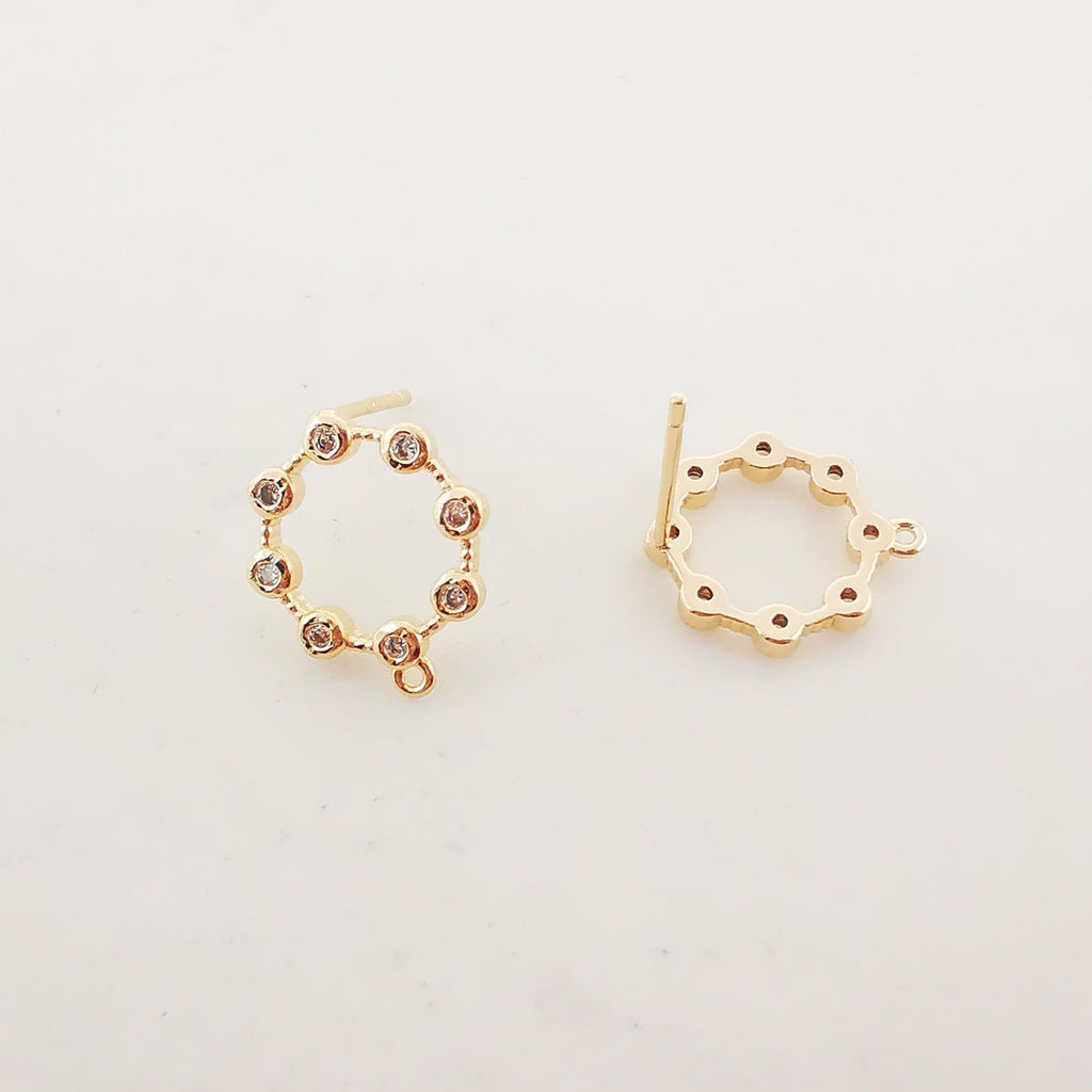 4PCS Circle Ear Post with Loops, S925 Silver Ear Pin Nickel Free, Micro CZ Pave, 13mm, 18K Gold Plated Circle Stud Earring Finding ZX047