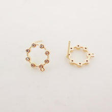 Load image into Gallery viewer, 4PCS Circle Ear Post with Loops, S925 Silver Ear Pin Nickel Free, Micro CZ Pave, 13mm, 18K Gold Plated Circle Stud Earring Finding ZX047
