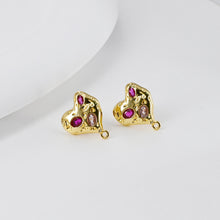 تحميل الصورة إلى عارض المعرض، قرط على شكل قلب مطروق مع حلقة، مطلي بالذهب عيار 18 قيراطًا، مرصع بأحجار الزركونيا المكعبة، دبابيس فضية S925 خالية من النيكل، أقراط على شكل قلب D0460