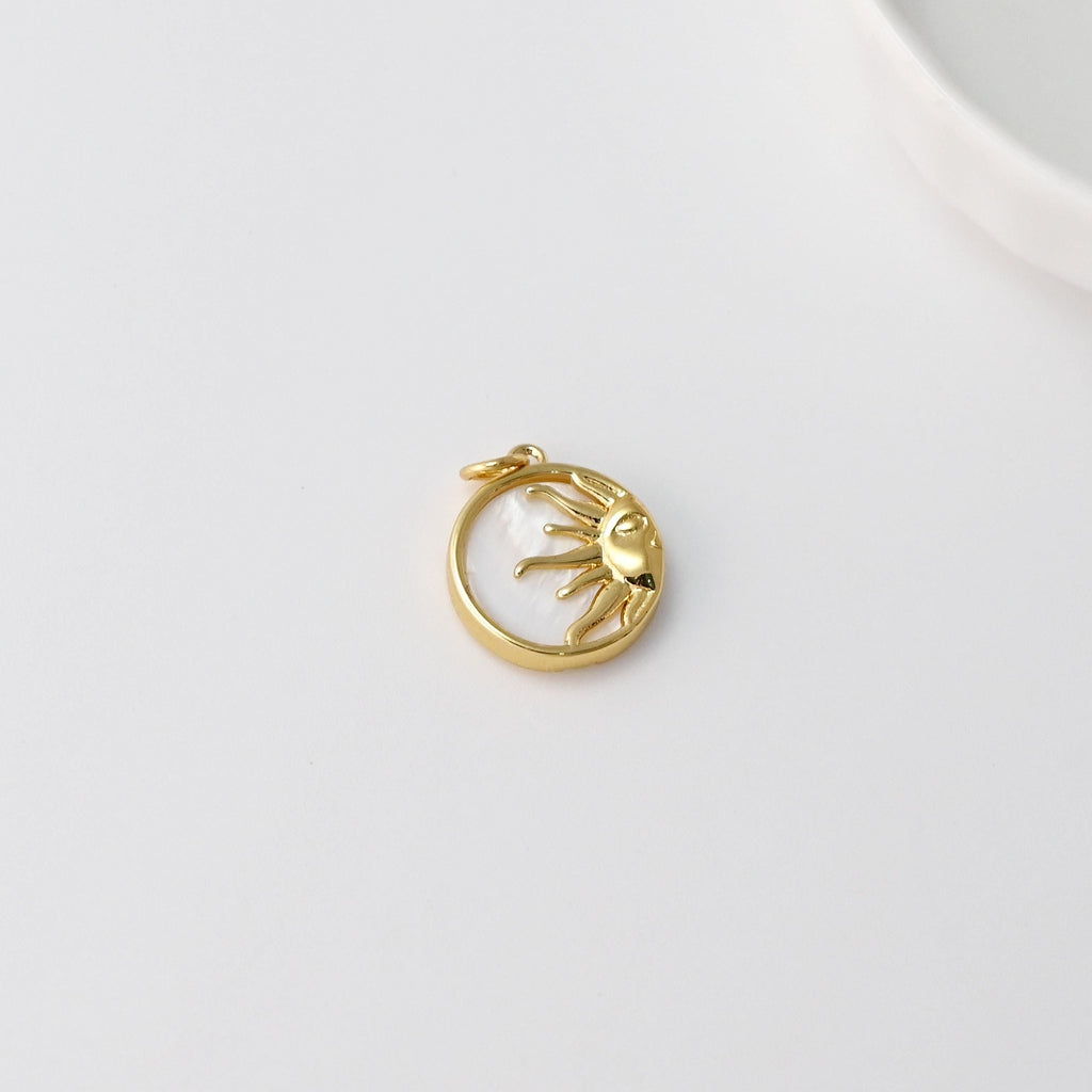 MOP Charm, Sun, Moon Pendant, Mother of Pearl Charm, Bracelet Necklace Making, 18K Gold Plated Jewelry Findings S20664