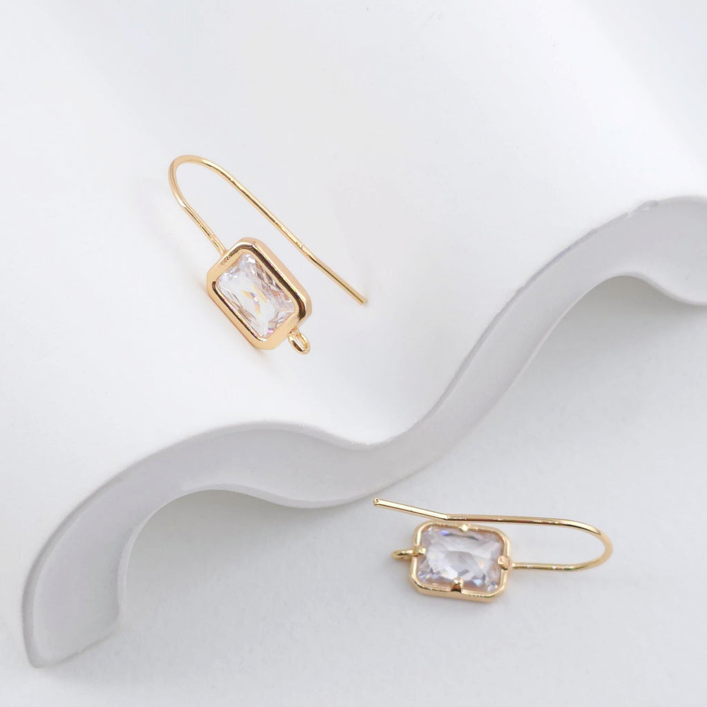 14K Gold Plated Ear Wires, Square Cubic Pave Earring Hooks, Nickel Free, Fish Hooks, Ear Wires for Jewelry Making ZX322