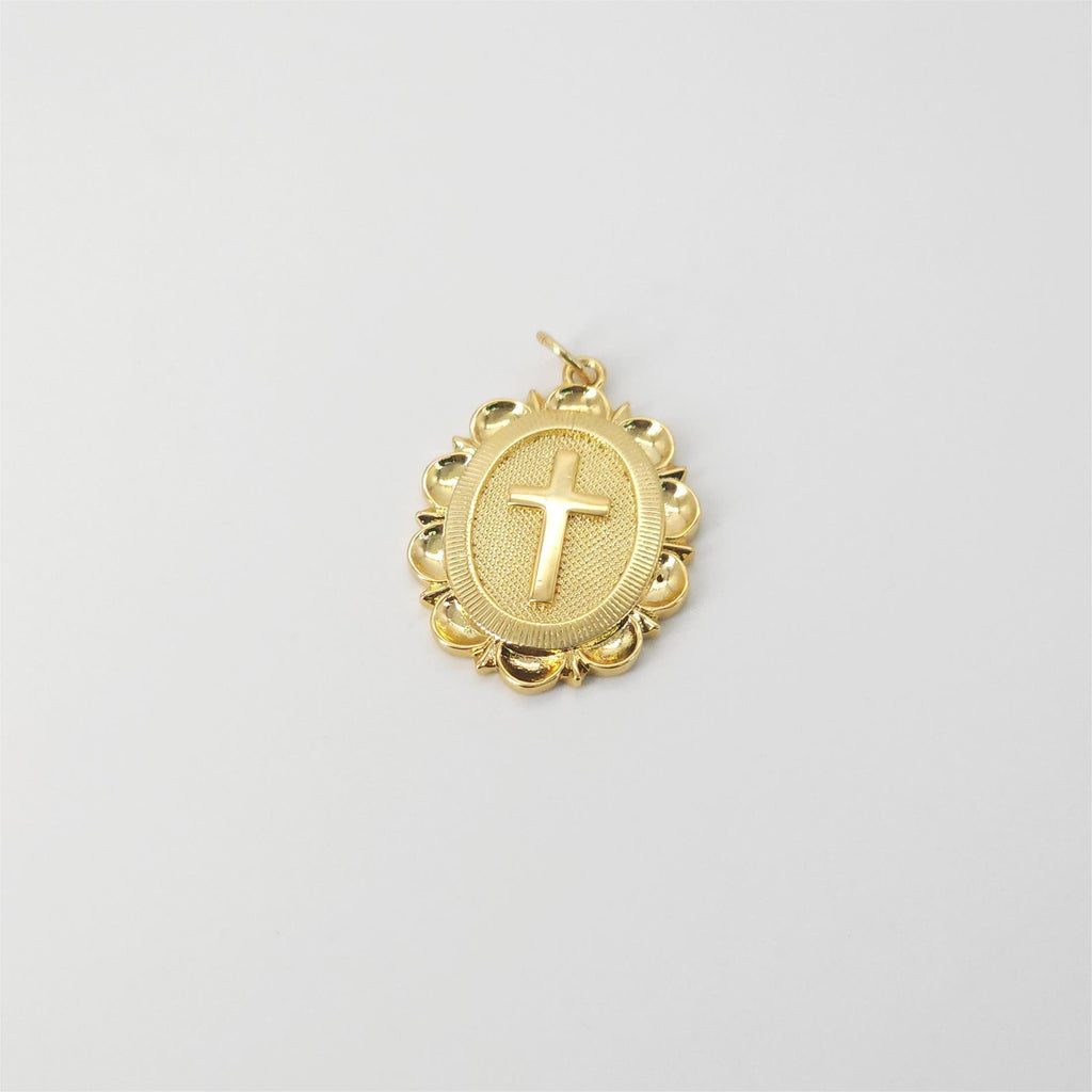 Cross Charm, Coin Pendant, Jesus Charm, 18K Gold Plated CZ Pave Religions Pendant, Necklace Making Charm, Jewelry Findings S20831