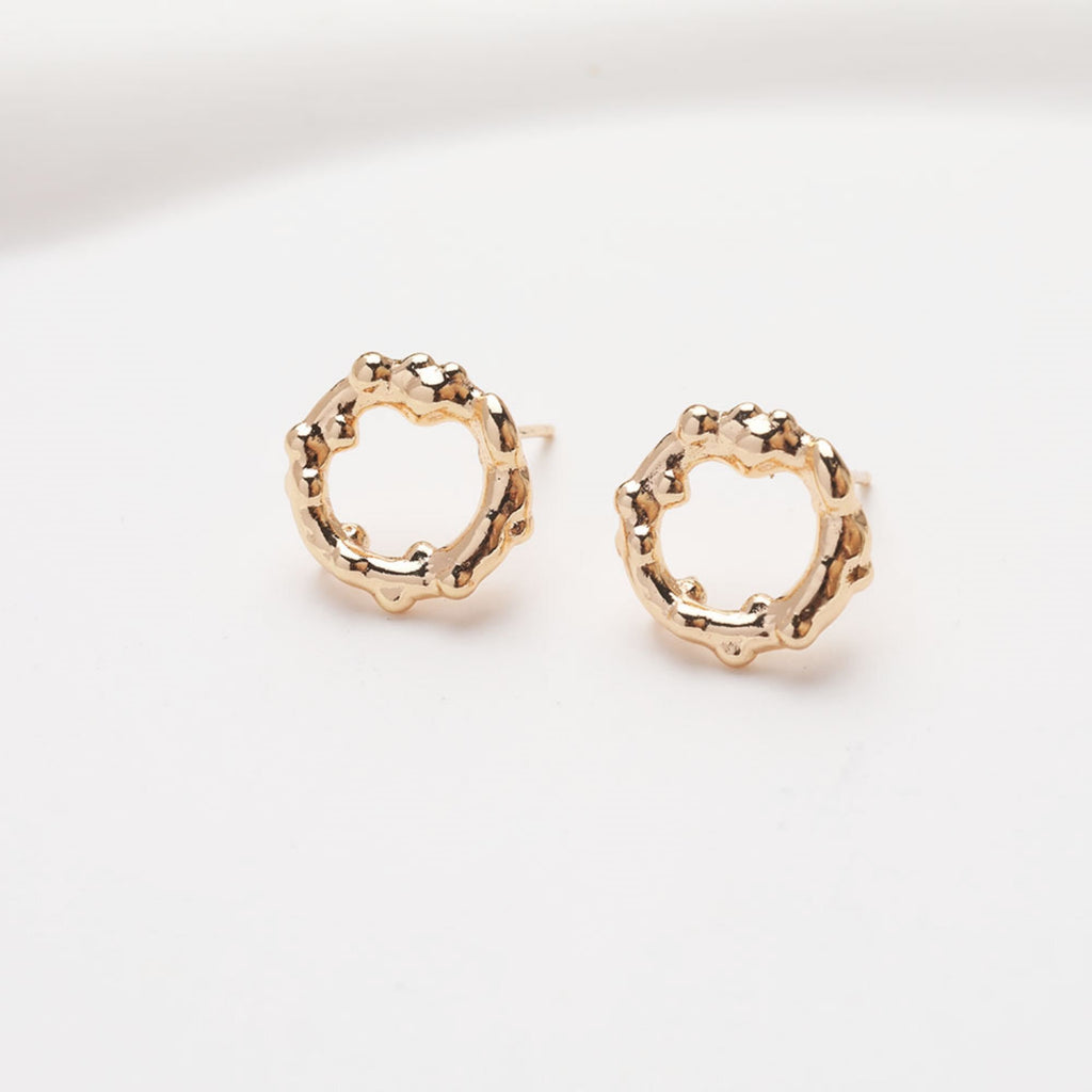 قرط دائري مجوف غير منتظم، ذهب/فضة عيار 14 قيراط، أقراط فضة S925 خالية من النيكل، قرط دائري مع حلقة JG075