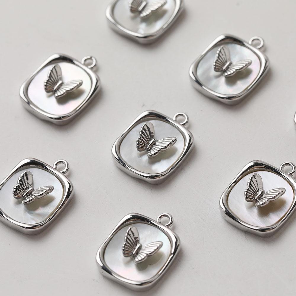 MOP Charm, Butterfly Pendant, Mother of Pearl Charm, Bracelet Necklace Making, 14K Gold Plated Jewelry Findings GZ661