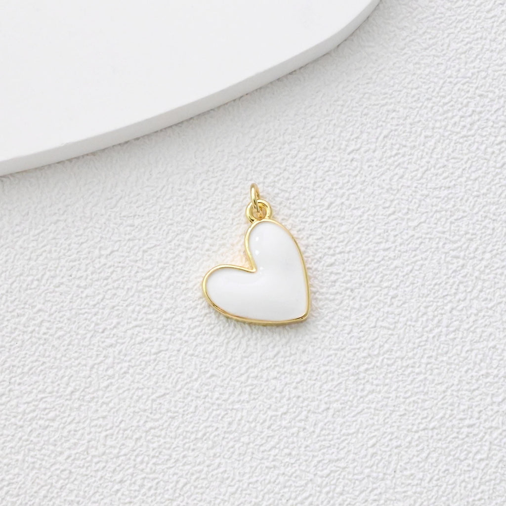 Dije de corazón, Dijes de corazón esmaltados, Dijes de amor, Colgante de corazón chapado en oro de 18 quilates, Fabricación de collares y pulseras, Accesorios de joyería S1363