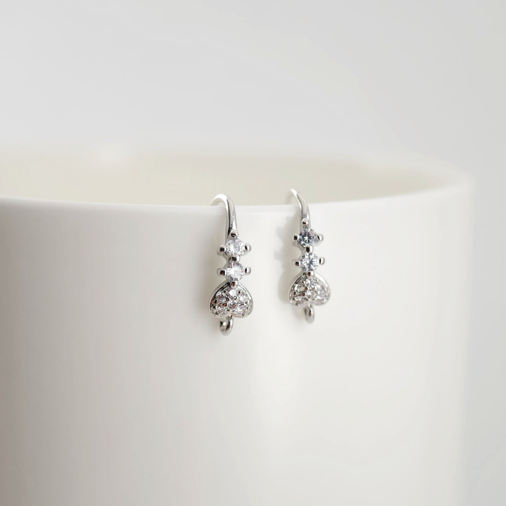 4pcs 18K Gold Plated Ear Wires, Heart Cubic Pave Earring Hooks, Nickel Free, Fish Hooks, Ear Wires for Jewelry Making D0135