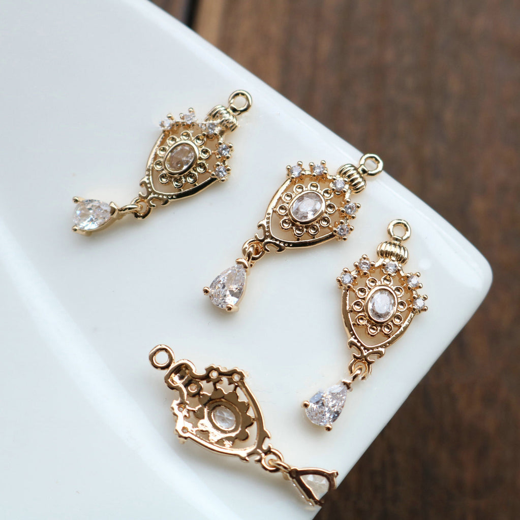 10 قطع - دلايات كريستال صغيرة على شكل دمعة، مطلية بالذهب عيار 14 قيراطًا، مقاس 6*16 مم، قطع مجوهرات HL061-F145