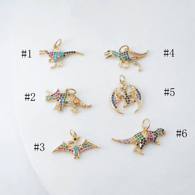 Dinosaur Pendant Collection, Animal Pendant, Rainbow CZ Pave Pendant, 18K Gold Plated Pendant, Jewelry Findings S20623