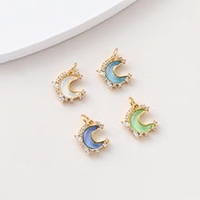 Load image into Gallery viewer, Tiny Moon Charms, Crystal Moon Pendant, CZ Pave Charm, 18K Gold Plated Moon Pendant, For Necklace And Earring Making, Jewelry Findings S1391
