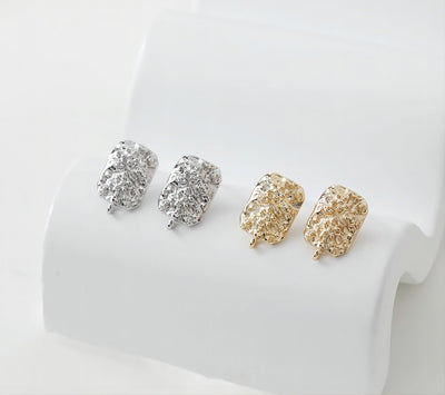 Rectangular Concave Convex Ear Post With Loop, S925 Silver Ear Pin Nickel Free, Gold/Silver Ear Stud, Hypoallergenic Earring Findings GE072