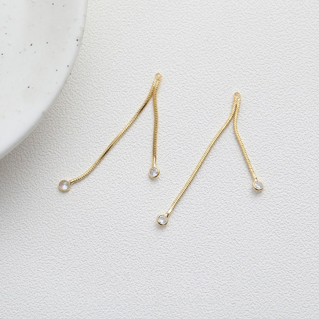 Gold Chain Tassel Pendant, CZ Pave Chain Charm, Cubic Zirconia, 18K Gold Plated Earring Chain Pendant, Earring Findings JG041