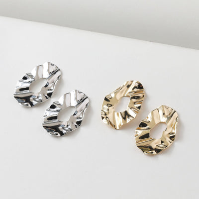 Irregular Pleated Openwork Pendant, 14K Gold/Silver, Oval Charm, Earring Making Finding ZZ093