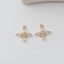 Load image into Gallery viewer, Flower Charm, Cubic Zircon Crystal Flower Pendant, CZ Earring Charms,  Real Gold Plated Brass Earring Charms, Jewelry Findings D0300