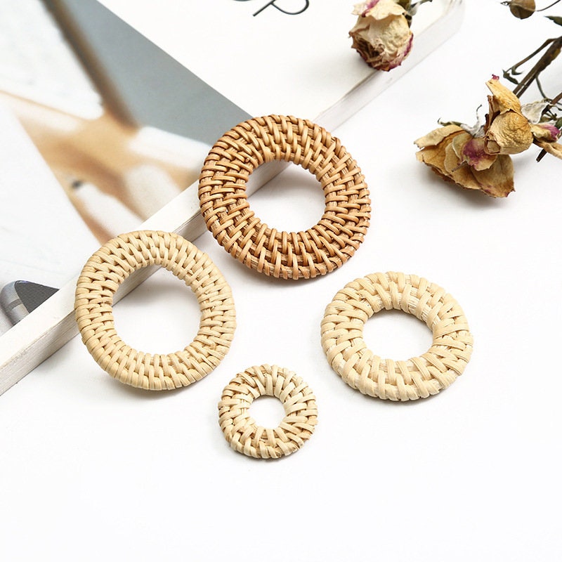 Rattan Weaving Round-shaped Earring Findings, Boho earring making, Vacation Style Hawaii Handmade Earring Finding BS011