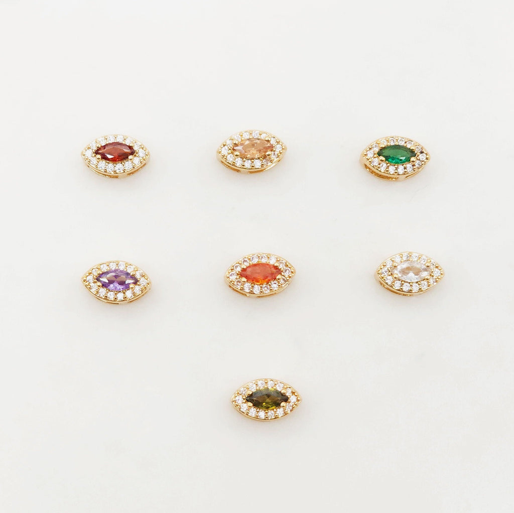 Crystal Pave CZ Beads, 7 Colors Crystal, Oval Shape, 18K Gold Plated Beads, Bracelet Necklace Making Charms, Jewelry Findings S20358