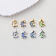 Load image into Gallery viewer, Tiny Moon Charms, Crystal Moon Pendant, CZ Pave Charm, 18K Gold Plated Moon Pendant, For Necklace And Earring Making, Jewelry Findings S1391