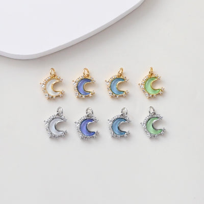 Tiny Moon Charms, Crystal Moon Pendant, CZ Pave Charm, 18K Gold Plated Moon Pendant, For Necklace And Earring Making, Jewelry Findings S1391