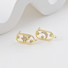 Load image into Gallery viewer, Moon and Star Ear Post, Sold as ONE Pair, S925 Silver Ear Pin, Nickel Free, 18K Gold Ear Stud, Hypoallergenic Earring Findings D0276