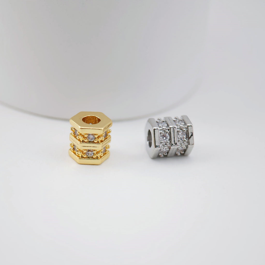 Spacer Beads Collection, 18K Gold/Silver Plated, Round Beads, CZ Pave Beads, Dainty Jewelry Making Beads, Jewelry Finding S1180