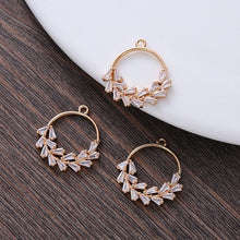 Load image into Gallery viewer, CZ Pave Fan Shape Charm, Cubic Zircon Crystal Fan Pendant, Bracelet Necklace Pendant, Gold Plated Charm, Jewelry Findings STG60-F215