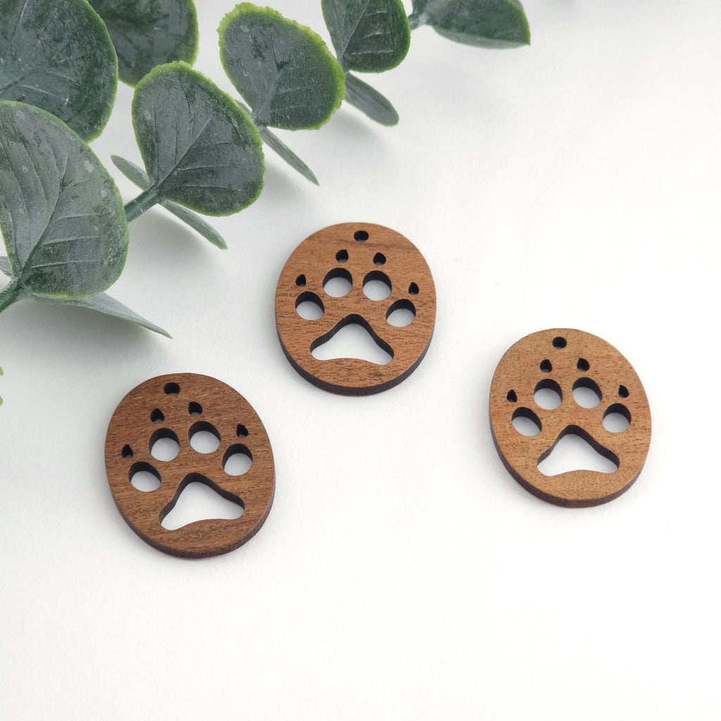 Bear Paw Pendant, Pet Paw Wooden Pendant, Oval Shaped Natural Pendant, Natural Jewelry Findings, Necklace Earring Making Findings JT1007