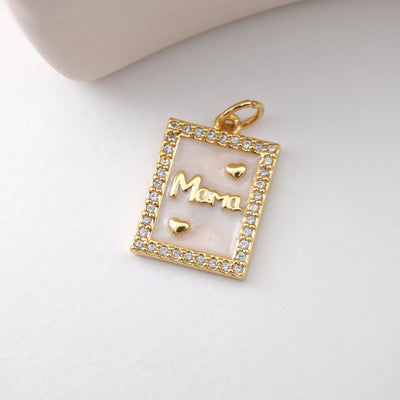 Mom Charm, 18K Gold Plated, CZ Pave, Mama Pendant, Necklace Making Findings, Jewelry Finding Gift for Mom S1123