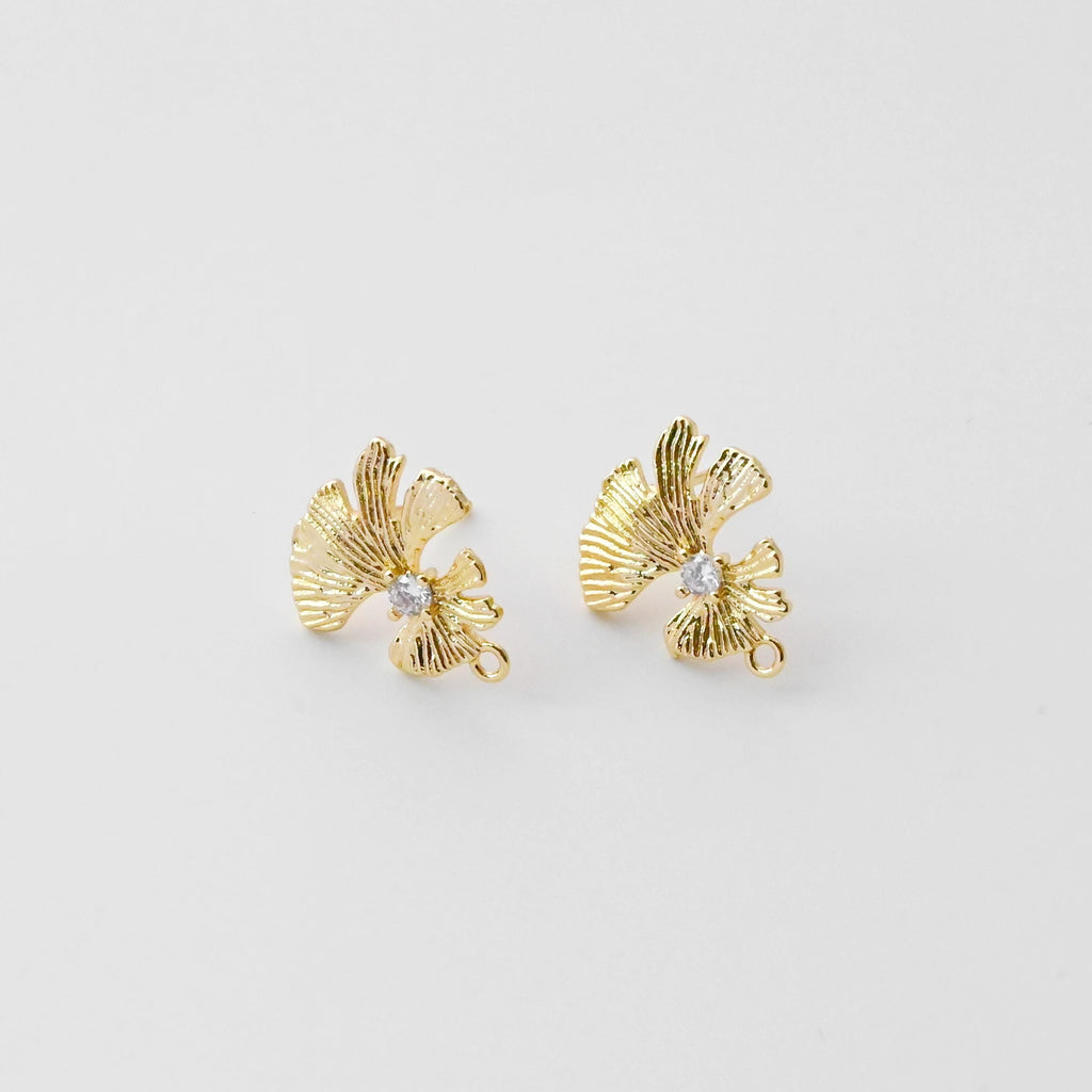 Flower Earring Post, 18K Real Gold Plated Brass Stud Earring With Loop, S925 Silver Pin, CZ Pave, Nickel Free, Earring Finding D0404