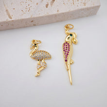 Load image into Gallery viewer, Bird Charm, CZ Pave Pendant, Woodpecker, Flamingo Pendant, 18K Gold Plated, Necklace Making Charm, Jewelry Findings S20318