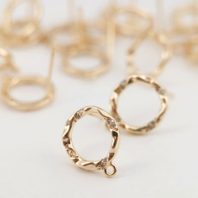 4PCS Circle Ear Post with Loops, S925 Silver Ear Pin Nickel Free, Micro CZ Pave, 15mm, 18K Gold Plated Circle Stud Earring Finding ZX025