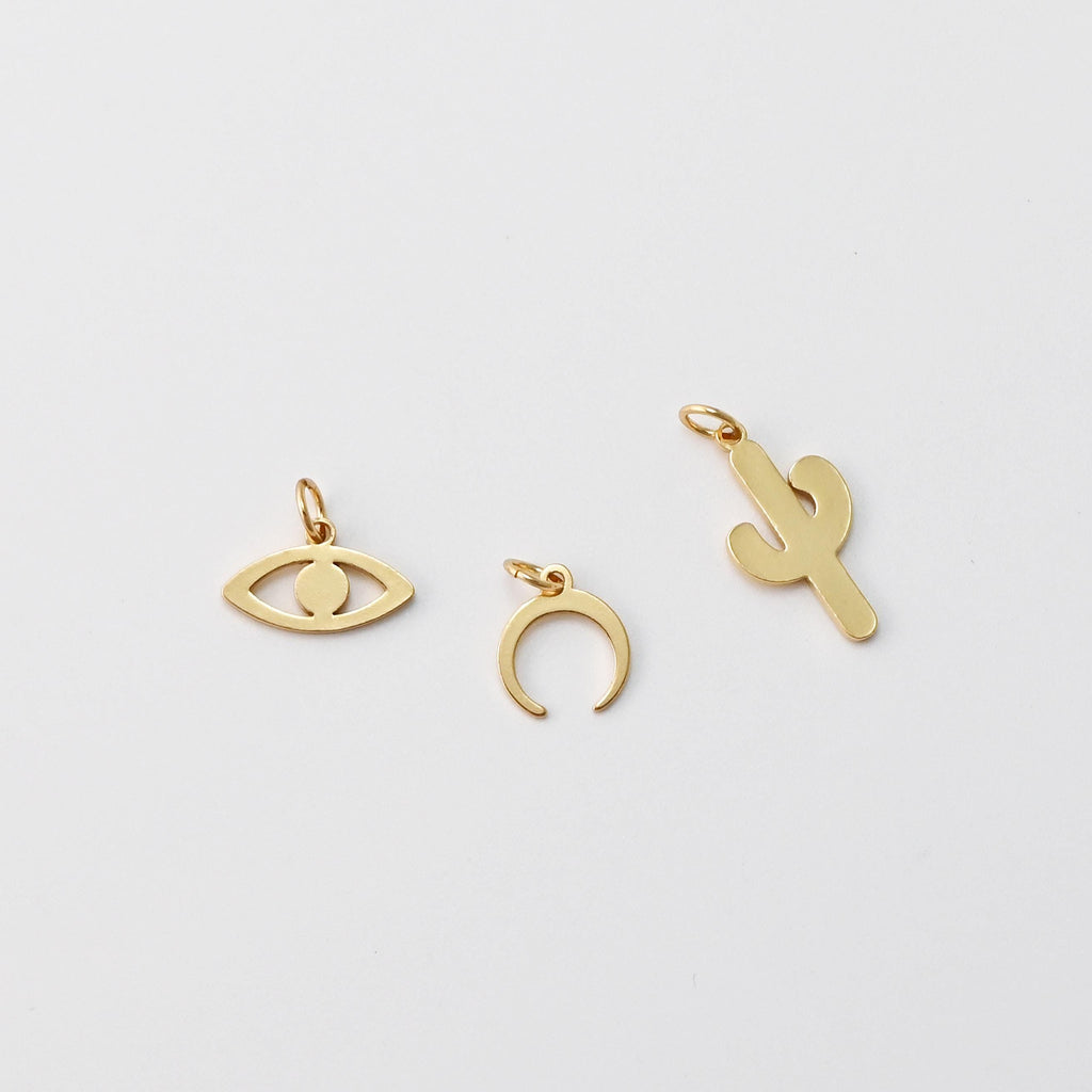 10pcs Gold Eye Charms, Horn Charm, Cactus Pendant, 18K Gold Plated Eye Charms, Necklace Charms, Jewelry Findings
