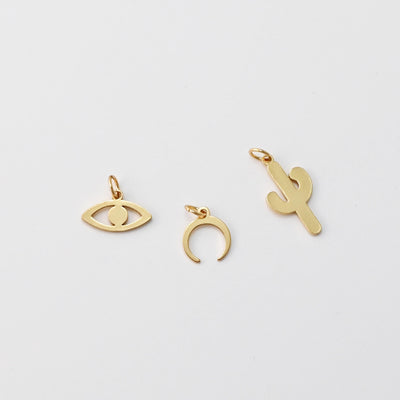 10pcs Gold Eye Charms, Horn Charm, Cactus Pendant, 18K Gold Plated Eye Charms, Necklace Charms, Jewelry Findings