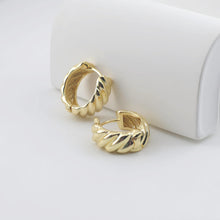 Load image into Gallery viewer, Gold Round Pleated Ear Hoops, 18K Gold/Silver Plated Leverback Earrings, Huggie Hoops Earring D0569