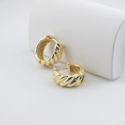 Gold Round Pleated Ear Hoops, 18K Gold/Silver Plated Leverback Earrings, Huggie Hoops Earring D0569