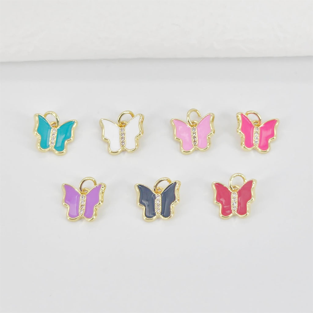 Enamel Butterfly Dangle Pendants, 18K Gold Plated Enamel Butterfly Pendant, Earring Making Charm, Jewelry Findings S20787