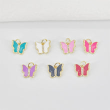 Load image into Gallery viewer, Enamel Butterfly Dangle Pendants, 18K Gold Plated Enamel Butterfly Pendant, Earring Making Charm, Jewelry Findings S20787