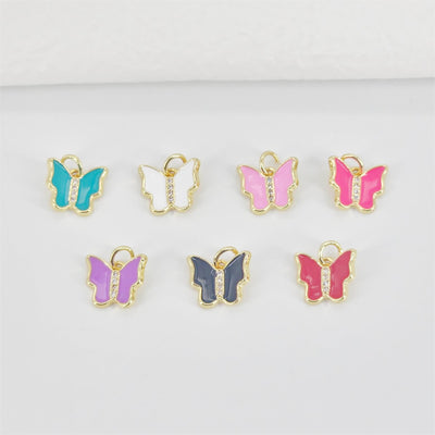 Enamel Butterfly Dangle Pendants, 18K Gold Plated Enamel Butterfly Pendant, Earring Making Charm, Jewelry Findings S20787