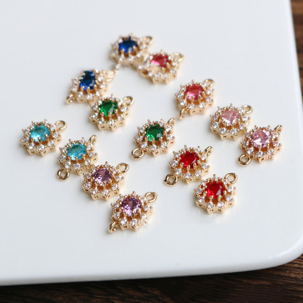10pcs Flower Connector, Cubic Zircon Crystal Pendant, Bracelet Necklace Pendant, 14K Real Gold Plated, Jewelry Findings HL108-F076