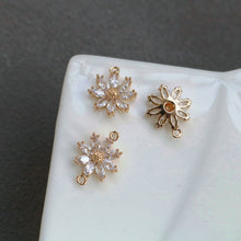 Load image into Gallery viewer, Sun Flower Charm, Cubic Zircon Crystal Flower Pendant, CZ Earring Charms,  Gold Plated Brass Earring Charms, Jewelry Findings HL014-F179