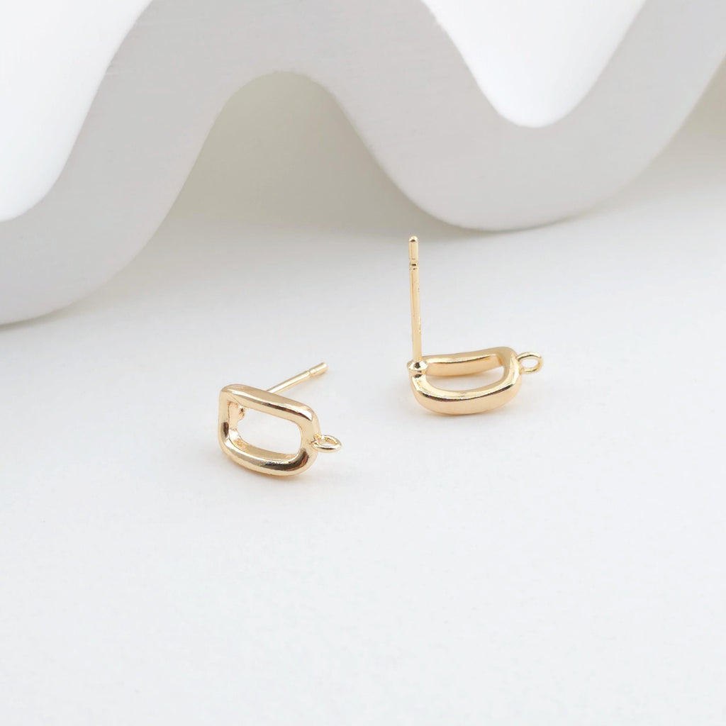 14K Gold Rectangular Earring Post With Loop, Nickel Free Earrings, Ear Stud, Hypoallergenic Earring Findings ZX309