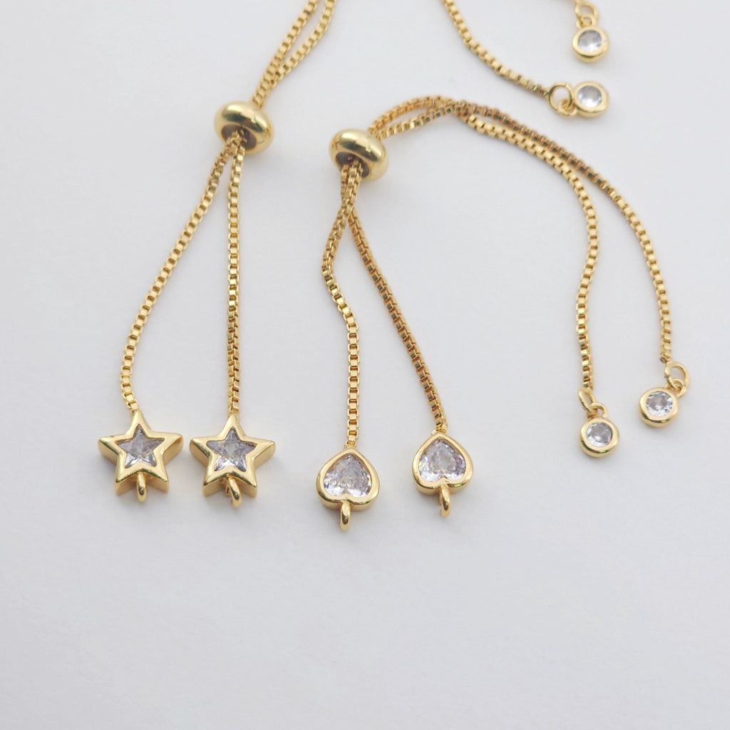 5PCS Adjustable Bracelet Making Chain For Making, 18K Gold Plated Half Finished Slide Box Chain with Rubber Stopper Beads 1.3mm S1145