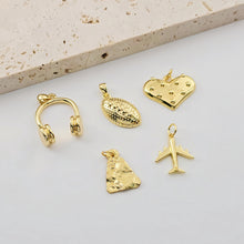 Load image into Gallery viewer, Gold Earphone Pendant, Rugby balls, Airplanes, Hearts, Hammered Pieces Pendant, 18K Gold Plated, Jewelry Findings S1276