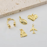 Gold Earphone Pendant, Rugby balls, Airplanes, Hearts, Hammered Pieces Pendant, 18K Gold Plated, Jewelry Findings S1276
