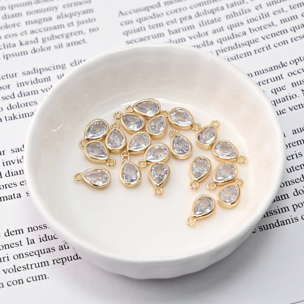 10pcs CZ Pave Mini Oval Charm, Tiny Pendant, 14K Real Gold Plated Brass Earring Charms, Jewelry Findings D0602