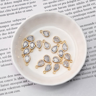 10pcs CZ Pave Mini Oval Charm, Tiny Pendant, 14K Real Gold Plated Brass Earring Charms, Jewelry Findings D0602