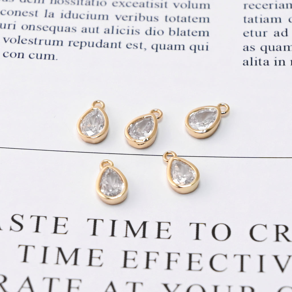 10pcs CZ Pave Mini Oval Charm, Tiny Pendant, 14K Real Gold Plated Brass Earring Charms, Jewelry Findings D0602