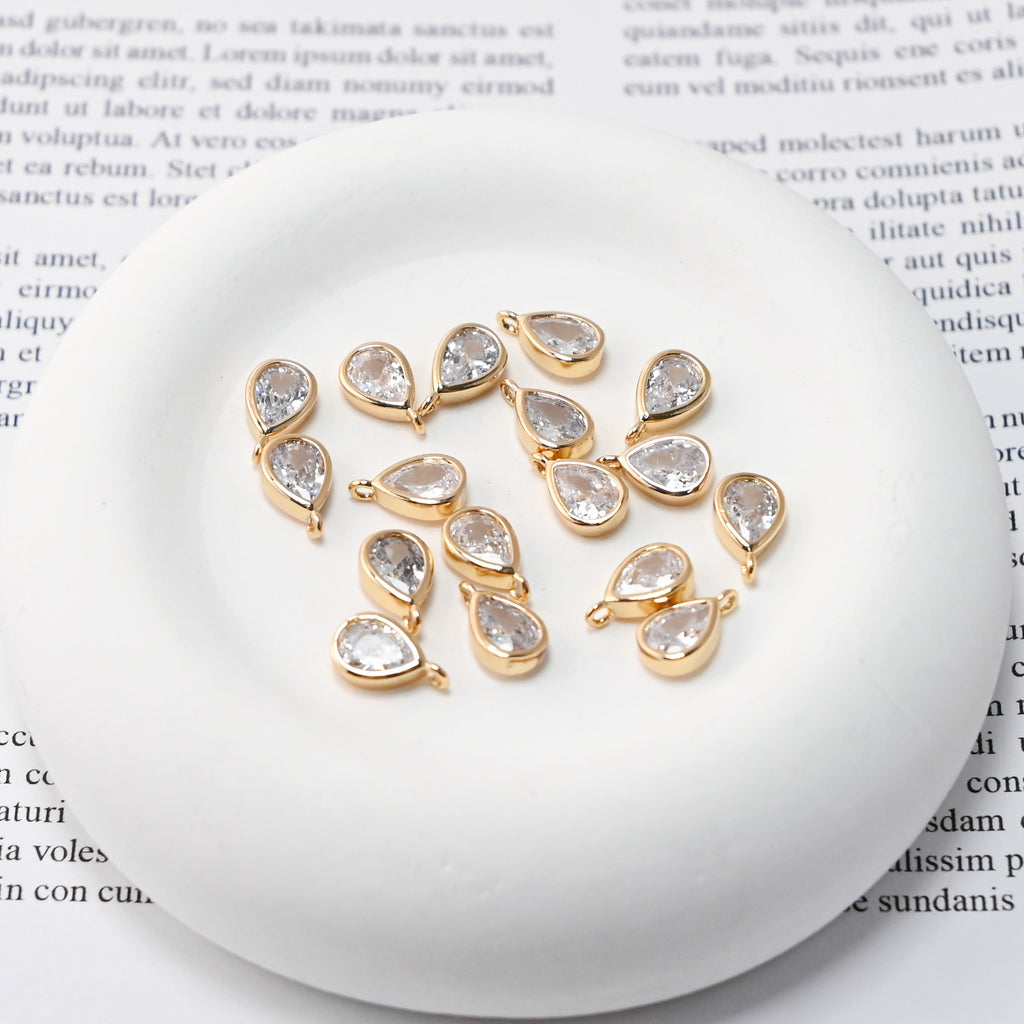 10pcs CZ Pave Mini Oval Charm, Tiny Pendant, 14K Real Gold Plated Brass Earring Charms, Jewelry Findings D0602