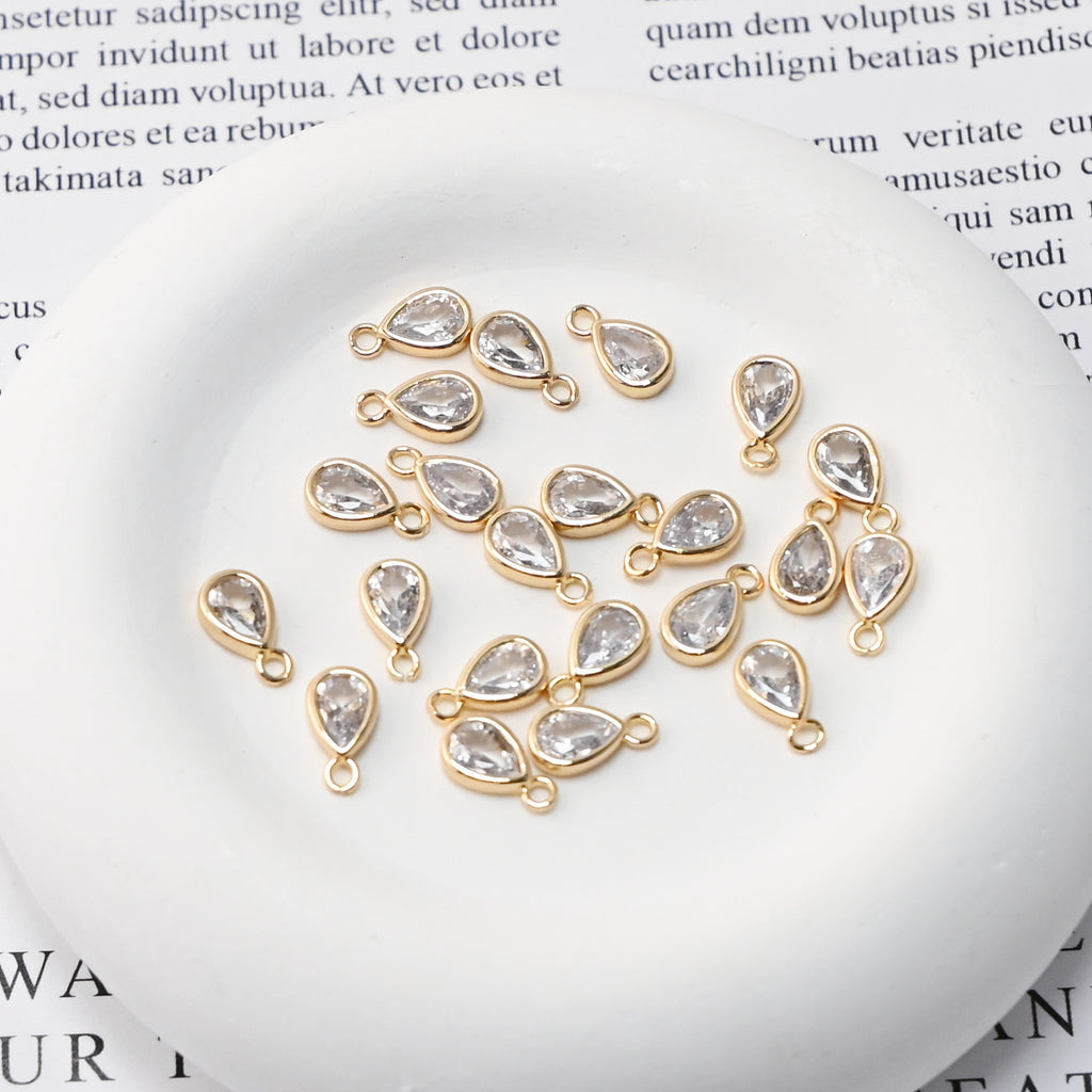 10pcs CZ Pave Mini Oval Charm, Tiny Pendant, 14K Real Gold Plated Brass Earring Charms, Jewelry Findings D0602