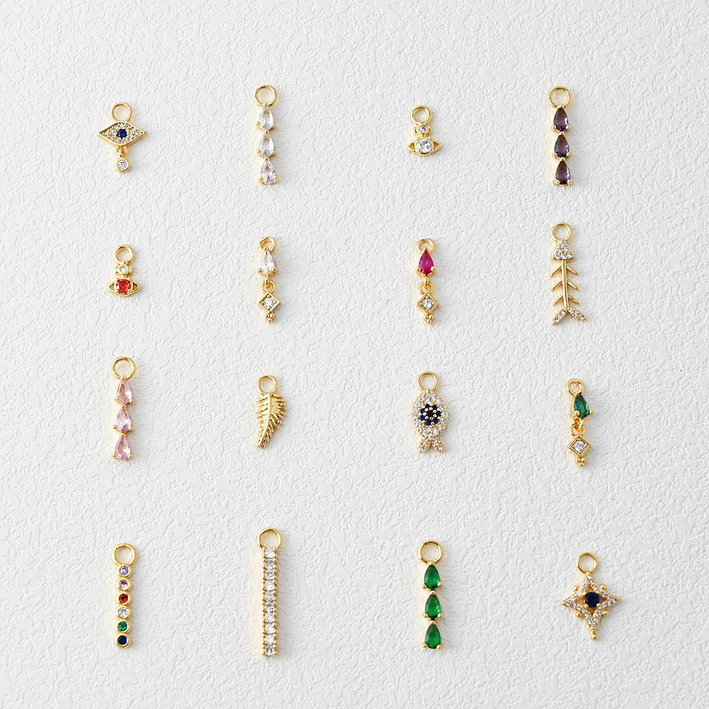 Earring Charms Collection, with Big Loop, 18k Gold Plated, CZ Pave Pendants, Hoop Pendant For Earring Making, Jewelry Making Accessories